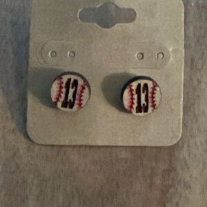 Baseball Number Stud Earrings – #13